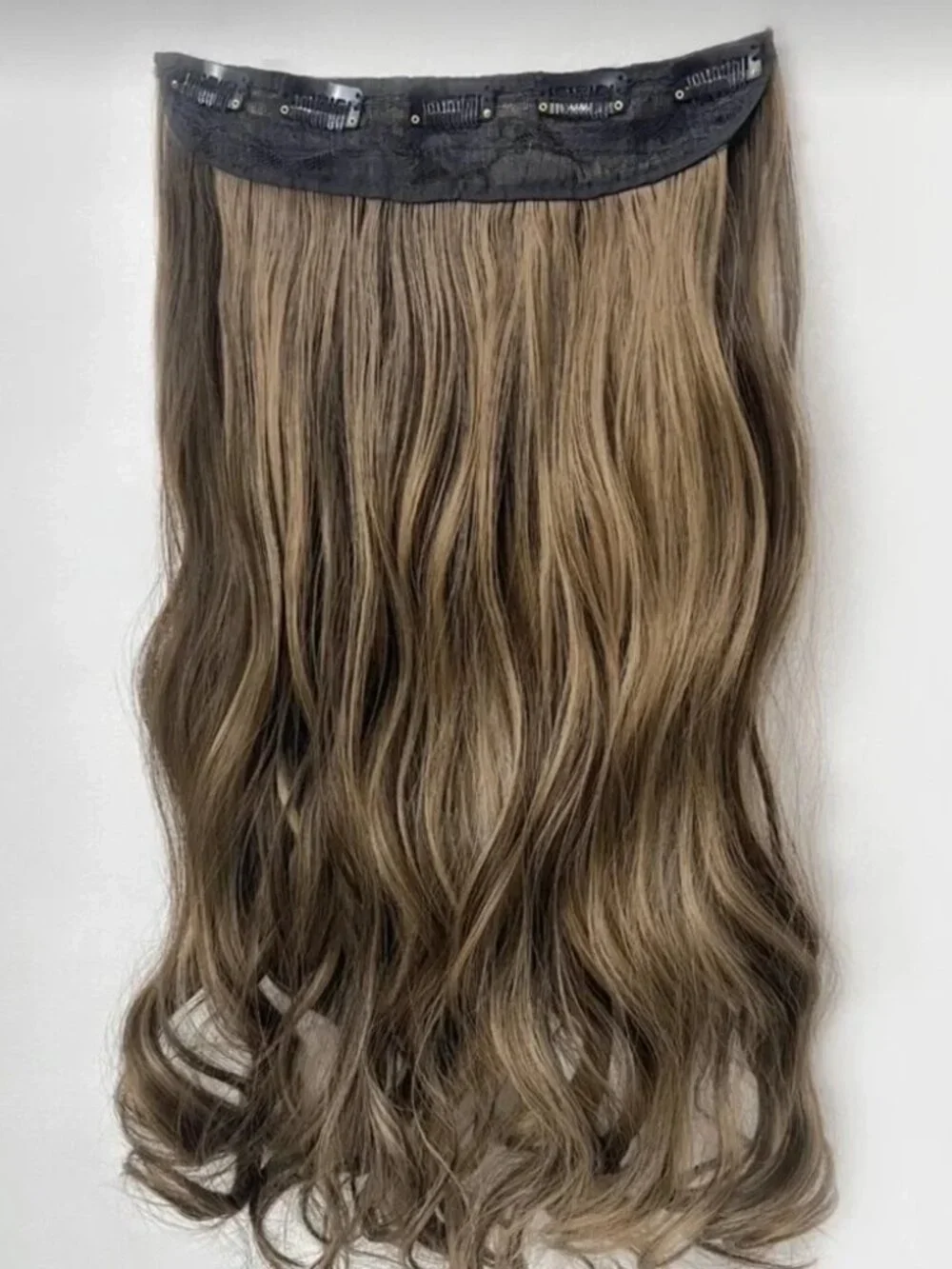 22” Clip-In Hair Extension Brown with Blonde Highlights Wavy | Volume Hairpiece